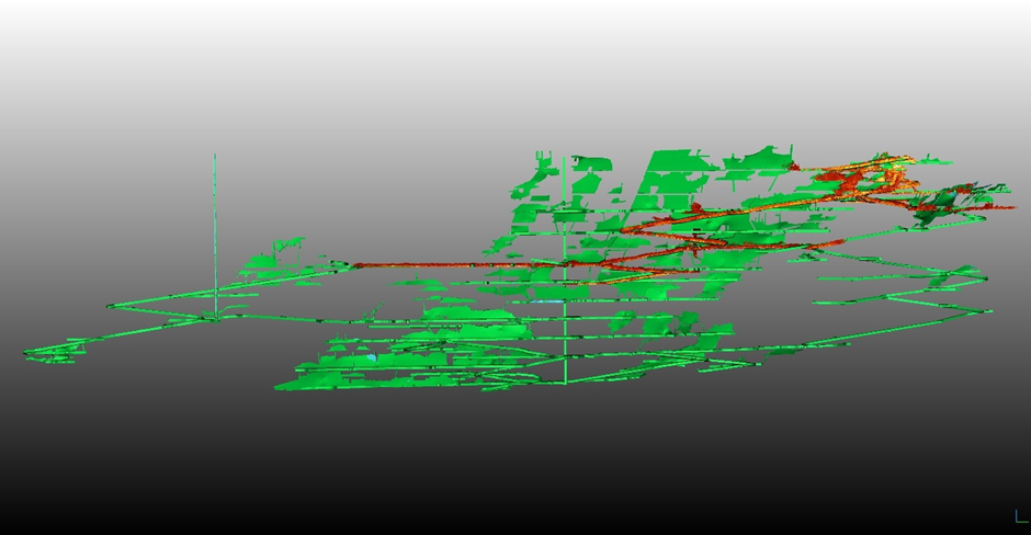 LiDAR scanning data overlain on digitised mine plans.